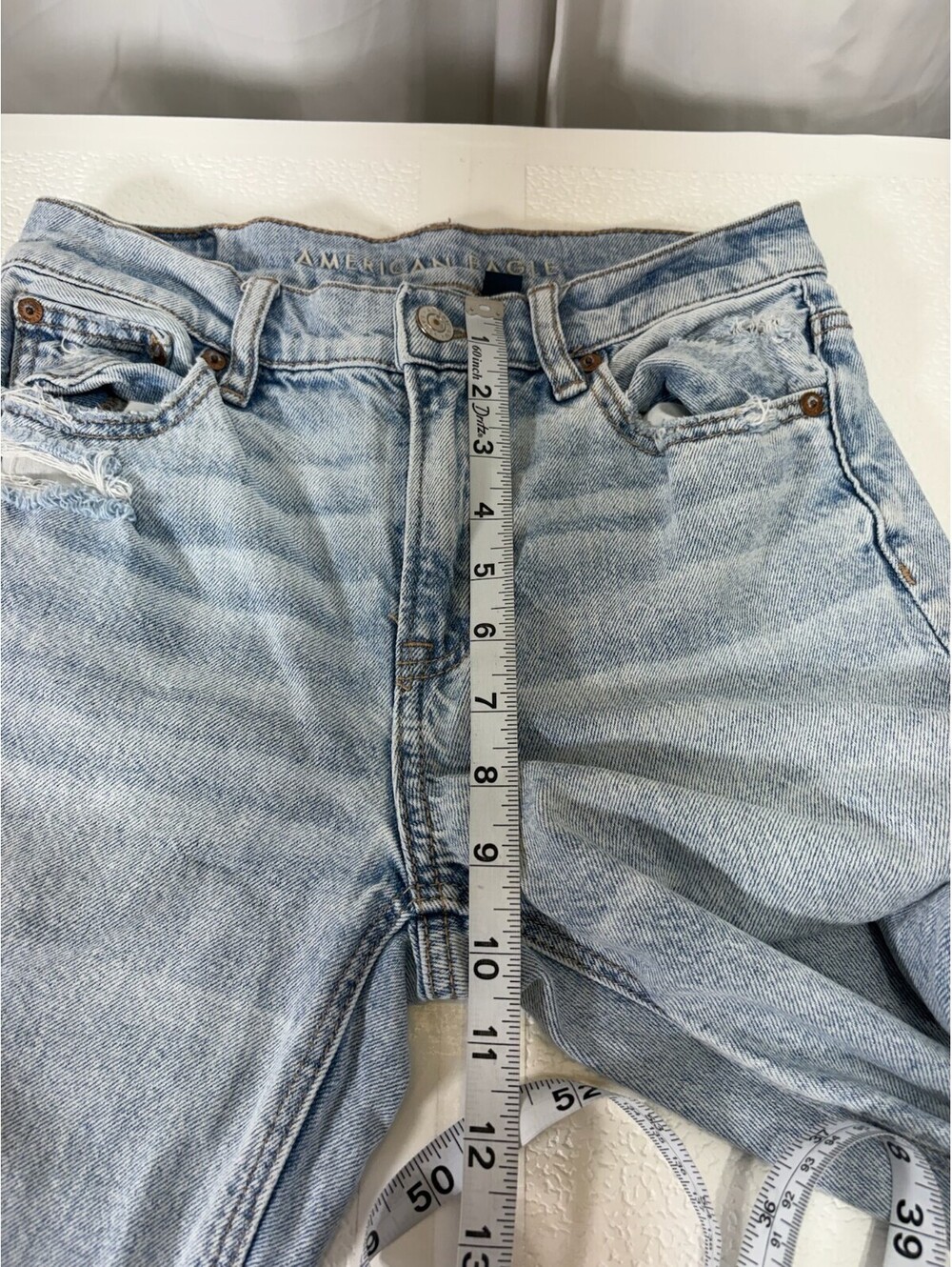 American Eagle Light Blue Distressed High-Rise Straight Leg Jeans Size 0 253D - Picture 10 of 10